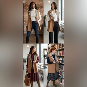 NWOT Bobeau open front sleeveless sweater cardigan size m camel and grey color